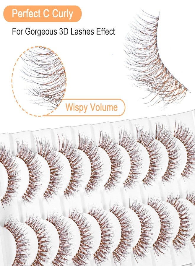 ValueBargain 10 Pairs Brown Cat Eye Lashes, Cat Eye Wispy Brown Lashes, Faux Mink Cat Eyelashes with Clear Band for Beginners & Professionals - Image 4